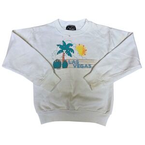 Vintage Yuri Las Vegas Kids Sweatshirt White Graphic Pullover Desert Palm Tree